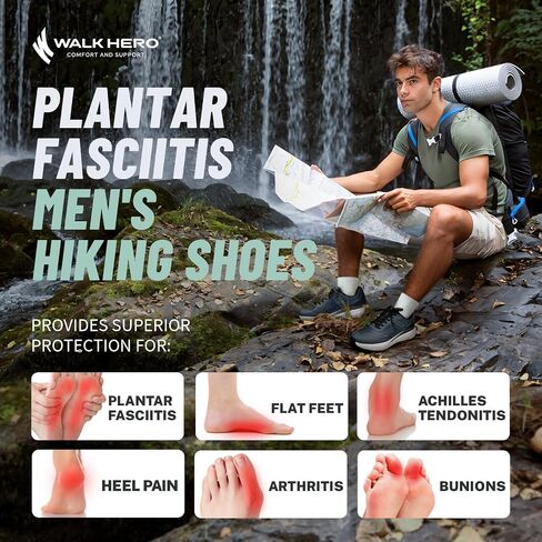 Mens Hiking Shoes for Plantar Fasciitis, Orthopedic Walking Shoes with Arch Support, Lightweight Waterproof Sneakers Wide Toe Box Shoes for Foot & Heel Pain Relief in Saudi Arabia