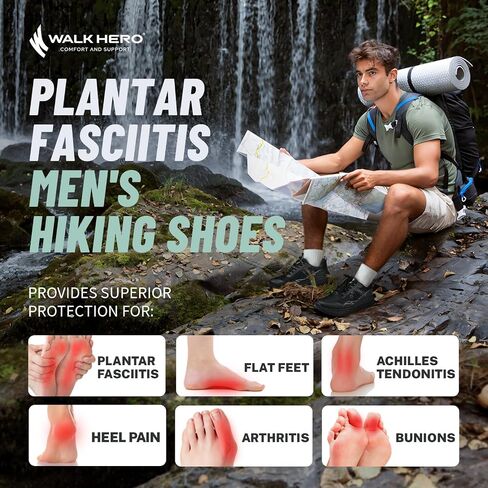 Mens Hiking Shoes for Plantar Fasciitis, Orthopedic Walking Shoes with Arch Support, Lightweight Waterproof Sneakers Wide Toe Box Shoes for Foot & Heel Pain Relief in Saudi Arabia