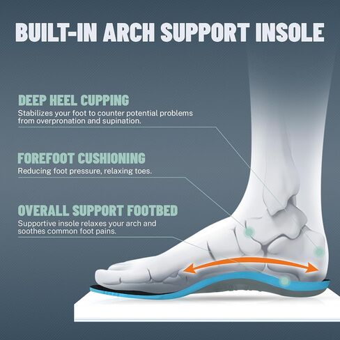Mens Hiking Shoes for Plantar Fasciitis, Orthopedic Walking Shoes with Arch Support, Lightweight Waterproof Sneakers Wide Toe Box Shoes for Foot & Heel Pain Relief in Saudi Arabia