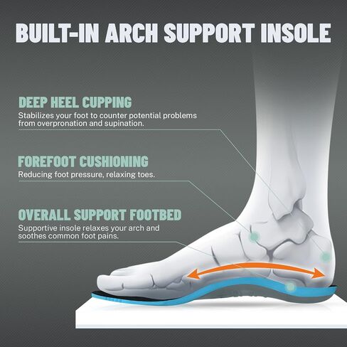 Mens Hiking Shoes for Plantar Fasciitis, Orthopedic Walking Shoes with Arch Support, Lightweight Waterproof Sneakers Wide Toe Box Shoes for Foot & Heel Pain Relief in Saudi Arabia