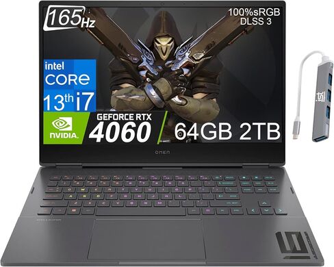 كمبيوتر محمول للألعاب HP OMEN 16 مقاس 16.1 بوصة FHD 165 هرتز (Intel الجيل الثالث عشر Core i7-13620H، ذاكرة الوصول العشوائي DDR5 32 جيجا، 1 تيرابايت SSD، Geforce RTX 4060 8 جيجابايت) كمبيوتر محمول للألعاب بإضاءة خلفية، WiFi 6E، IST Hub، Win11 Home، 2024، أ in Saudi Arabia