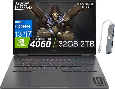 HP OMEN 16 16.1" FHD 165Hz Gaming Laptop (Intel 13th Gen Core i7-13620H, 32G DDR5 RAM, 1TB SSD, Geforce RTX 4060 8GB) Backlit Gaming Laptop, WiFi 6E, IST Hub, Win11 Home, 2024, Black in Saudi Arabia