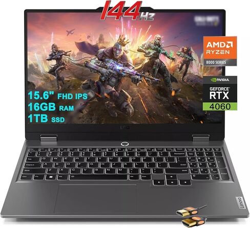 Lenovo LOQ Gaming Laptop 15.6" FHD IPS 144Hz AMD Zen4 Octa-core Ryzen 7 8845HS (Beat i7-12700H) 16GB RAM 1TB SSD GeForce RTX 4060 8GB Graphic Backlit Nahimic Rapid Charge Pro Win11 Grey + HDMI Cable in Saudi Arabia