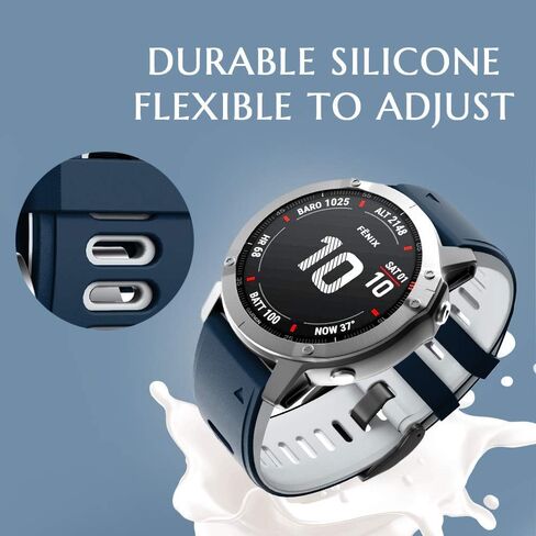 ANCOOL Fenix 6 Watch Band/Fenix 7 Watch Band/Fenix 5 Band 22mm Silicone Watch Band Replacement for Fenix 6 Pro/Fenix 5 Plus/Fenix 7 Pro(Dark Blue-White) in Saudi Arabia