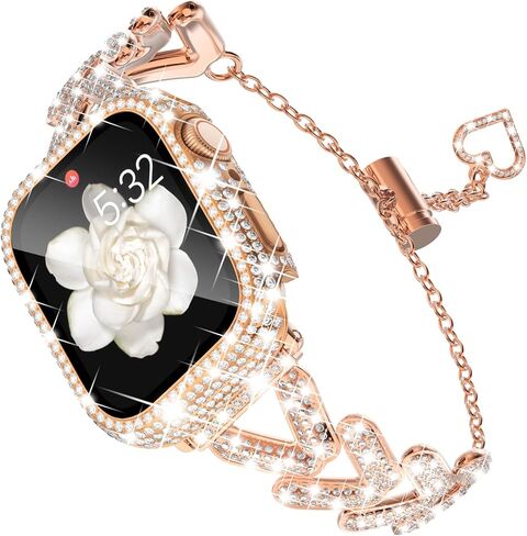 KADES Band & Case Designed for Apple Watch Series 46mm 45mm 44mm 42mm 41mm 40mm 38mm for Women, Metal Strap with Bling Rhinestone Screen Protector Cover for iWatch 10 9 8 7 6 5 4 SE SE2 3 2 1 in Saudi Arabia