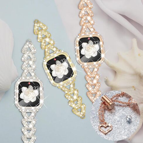 KADES Band & Case Designed for Apple Watch Series 46mm 45mm 44mm 42mm 41mm 40mm 38mm for Women, Metal Strap with Bling Rhinestone Screen Protector Cover for iWatch 10 9 8 7 6 5 4 SE SE2 3 2 1 in Saudi Arabia