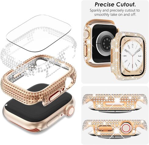 KADES Band & Case Designed for Apple Watch Series 46mm 45mm 44mm 42mm 41mm 40mm 38mm for Women, Metal Strap with Bling Rhinestone Screen Protector Cover for iWatch 10 9 8 7 6 5 4 SE SE2 3 2 1 in Saudi Arabia
