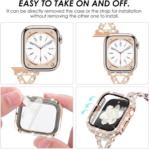 KADES Band & Case Designed for Apple Watch Series 46mm 45mm 44mm 42mm 41mm 40mm 38mm for Women, Metal Strap with Bling Rhinestone Screen Protector Cover for iWatch 10 9 8 7 6 5 4 SE SE2 3 2 1 in Saudi Arabia