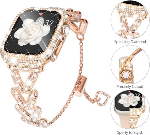 KADES Band & Case Designed for Apple Watch Series 46mm 45mm 44mm 42mm 41mm 40mm 38mm for Women, Metal Strap with Bling Rhinestone Screen Protector Cover for iWatch 10 9 8 7 6 5 4 SE SE2 3 2 1 in Saudi Arabia