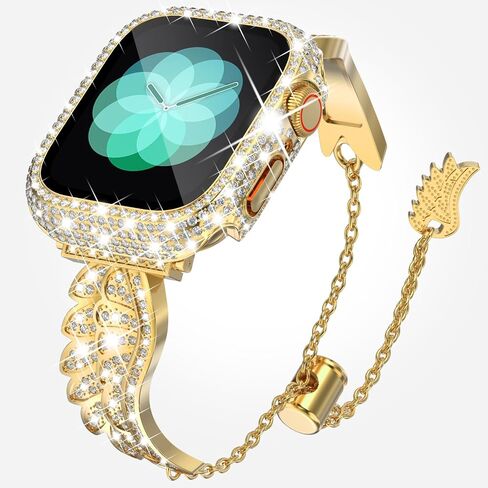 KADES Band & Case Designed for Apple Watch Series 46mm 45mm 44mm 42mm 41mm 40mm 38mm for Women, Metal Strap with Bling Rhinestone Screen Protector Cover for iWatch 10 9 8 7 6 5 4 SE SE2 3 2 1 in Saudi Arabia