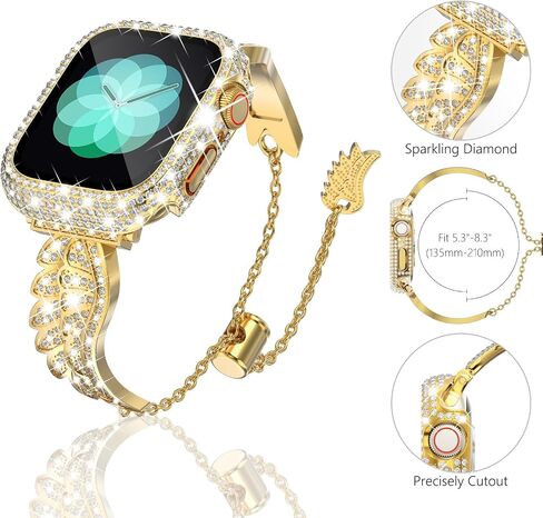 KADES Band & Case Designed for Apple Watch Series 46mm 45mm 44mm 42mm 41mm 40mm 38mm for Women, Metal Strap with Bling Rhinestone Screen Protector Cover for iWatch 10 9 8 7 6 5 4 SE SE2 3 2 1 in Saudi Arabia