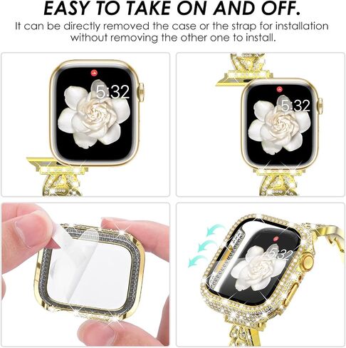 KADES Band & Case Designed for Apple Watch Series 46mm 45mm 44mm 42mm 41mm 40mm 38mm for Women, Metal Strap with Bling Rhinestone Screen Protector Cover for iWatch 10 9 8 7 6 5 4 SE SE2 3 2 1 in Saudi Arabia