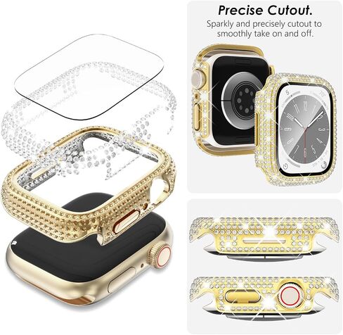 KADES Band & Case Designed for Apple Watch Series 46mm 45mm 44mm 42mm 41mm 40mm 38mm for Women, Metal Strap with Bling Rhinestone Screen Protector Cover for iWatch 10 9 8 7 6 5 4 SE SE2 3 2 1 in Saudi Arabia