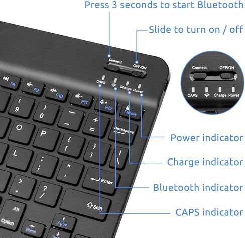 Wireless Bluetooth Keyboard for Apple iPad iPhone Samsung Tablet Phone Smartphone iOS Android Windows (10 inch Black) Ultra Slim Portable Mini Keyboard in Saudi Arabia