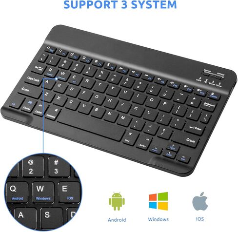 Wireless Bluetooth Keyboard for Apple iPad iPhone Samsung Tablet Phone Smartphone iOS Android Windows (10 inch Black) Ultra Slim Portable Mini Keyboard in Saudi Arabia