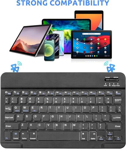 Wireless Bluetooth Keyboard for Apple iPad iPhone Samsung Tablet Phone Smartphone iOS Android Windows (10 inch Black) Ultra Slim Portable Mini Keyboard in Saudi Arabia