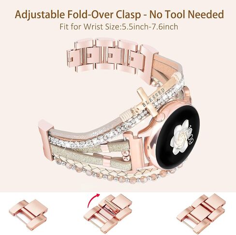 Boho Leather Bracelet for Samsung Galaxy Watch 7/6/5/4 Band 40 44mm Women, 20mm Handmade Multilayer Adjustable Bracelets Strap for Galaxy Watch 6 Classic 43mm/Watch 5 Pro / Watch4 Classic 42mm/Active2 in Saudi Arabia
