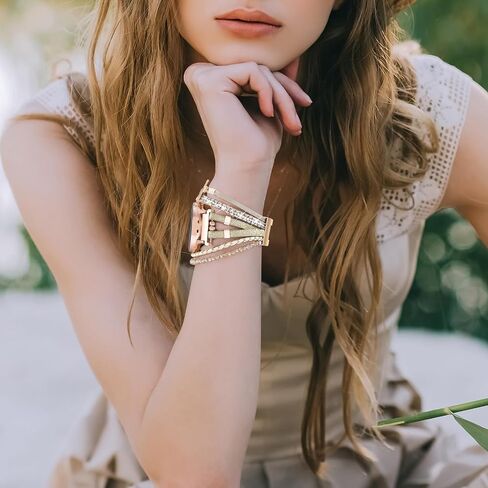 سوار جلد بوهو لساعة سامسونج جالاكسي 7/6/5/4 بسوار 40 44 ملم للنساء، 20 ملم مصنوع يدويًا متعدد الطبقات قابل للتعديل لساعة جالاكسي 6 الكلاسيكية 43 ملم/ساعة 5 برو / ساعة 4 كلاسيكية 42 ملم/أكتيف 2 in Saudi Arabia