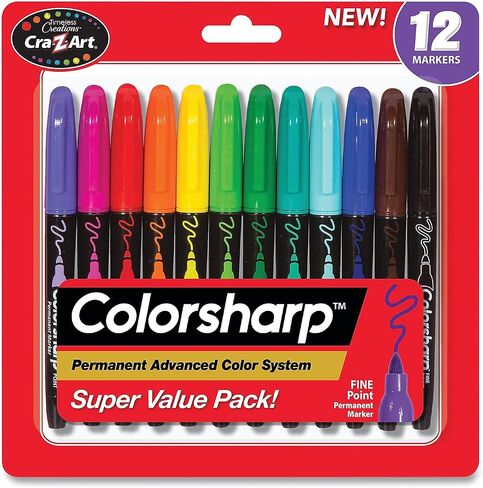 Cra-Z-Art Colorsharp Permanent Markers, Fine Bullet Tip, Assorted Colors, 12/Set (4461024) in Saudi Arabia