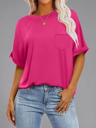 RUBZOOF المرأة تي شيرت عادية كم قصير فضفاض قمصان مناسبة الصيف Crewneck بلايز تيز موضة 2024 in Saudi Arabia