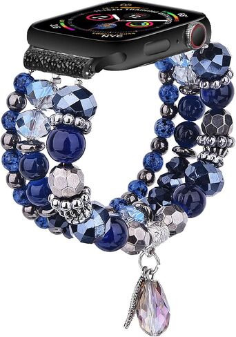 V-MORO Beaded Bracelet Compatible with Apple Watch Band 40mm/38mm/41mm Series 9 8 7 6 SE 5 4 Women Fancy Dressy Handmade Stretchy Watch Strap iWatch Bands Series 3 2 1 Replacement (SeaBlue) in Saudi Arabia