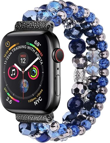 V-MORO Beaded Bracelet Compatible with Apple Watch Band 40mm/38mm/41mm Series 9 8 7 6 SE 5 4 Women Fancy Dressy Handmade Stretchy Watch Strap iWatch Bands Series 3 2 1 Replacement (SeaBlue) in Saudi Arabia