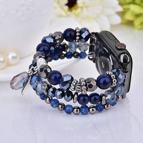 V-MORO Beaded Bracelet Compatible with Apple Watch Band 40mm/38mm/41mm Series 9 8 7 6 SE 5 4 Women Fancy Dressy Handmade Stretchy Watch Strap iWatch Bands Series 3 2 1 Replacement (SeaBlue) in Saudi Arabia