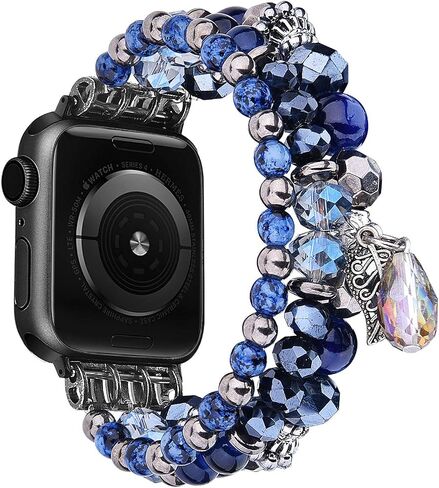 V-MORO Beaded Bracelet Compatible with Apple Watch Band 40mm/38mm/41mm Series 9 8 7 6 SE 5 4 Women Fancy Dressy Handmade Stretchy Watch Strap iWatch Bands Series 3 2 1 Replacement (SeaBlue) in Saudi Arabia