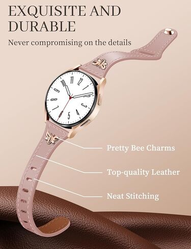 Slim Leather Band with Charms Compatible with Samsung Galaxy Watch 7 6 5 4 40mm 44mm/Watch 6 Classic 43mm 47mm/Watch 5 Pro 45mm/Watch 4 Classic 46mm 42mm, Genuine Leather Strap 20mm Women in Saudi Arabia