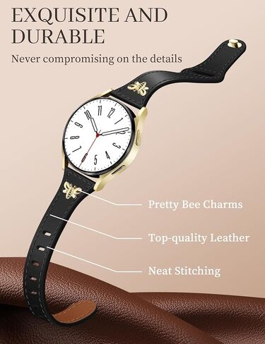 Slim Leather Band with Charms Compatible with Samsung Galaxy Watch 7 6 5 4 40mm 44mm/Watch 6 Classic 43mm 47mm/Watch 5 Pro 45mm/Watch 4 Classic 46mm 42mm, Genuine Leather Strap 20mm Women in Saudi Arabia
