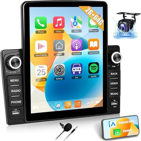 [2+64G] ستيريو سيارة بشاشة لمس عمودية 9.5 بوصة IPS - تشغيل لاسلكي وAndroid Auto - راديو سيارة Android مزدوج Din مع نظام ملاحة GPS/WiFi/وصلة مرآة/SWC + كاميرا احتياطية AHD in Saudi Arabia