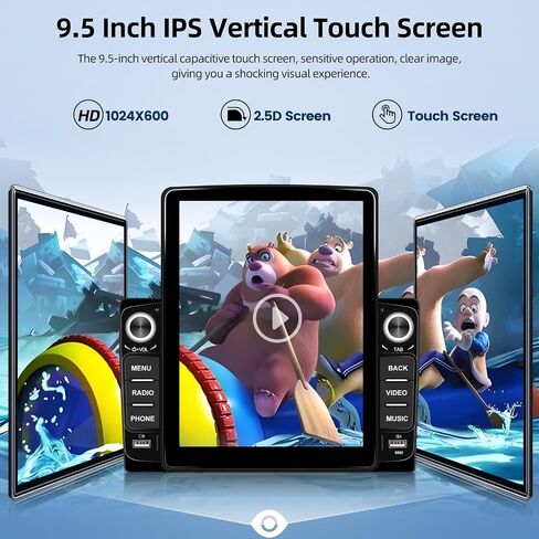 [2+64G] ستيريو سيارة بشاشة لمس عمودية 9.5 بوصة IPS - تشغيل لاسلكي وAndroid Auto - راديو سيارة Android مزدوج Din مع نظام ملاحة GPS/WiFi/وصلة مرآة/SWC + كاميرا احتياطية AHD in Saudi Arabia