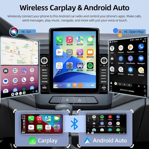 [2+64G] ستيريو سيارة بشاشة لمس عمودية 9.5 بوصة IPS - تشغيل لاسلكي وAndroid Auto - راديو سيارة Android مزدوج Din مع نظام ملاحة GPS/WiFi/وصلة مرآة/SWC + كاميرا احتياطية AHD in Saudi Arabia