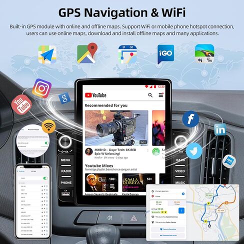 [2+64G] ستيريو سيارة بشاشة لمس عمودية 9.5 بوصة IPS - تشغيل لاسلكي وAndroid Auto - راديو سيارة Android مزدوج Din مع نظام ملاحة GPS/WiFi/وصلة مرآة/SWC + كاميرا احتياطية AHD in Saudi Arabia