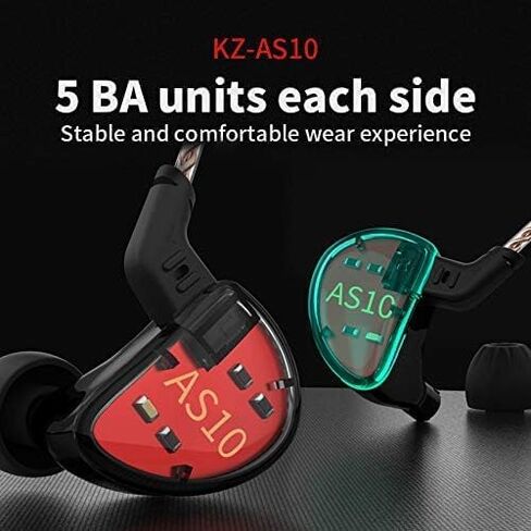 KZ AS10 Monitors Headphone Earbuds 5 Balanced Armature Driver, Noise Cancelling Headphones Wired IEMS Ear Phones with 2 Pin Detachable Cable for Musician Singer Church in Saudi Arabia