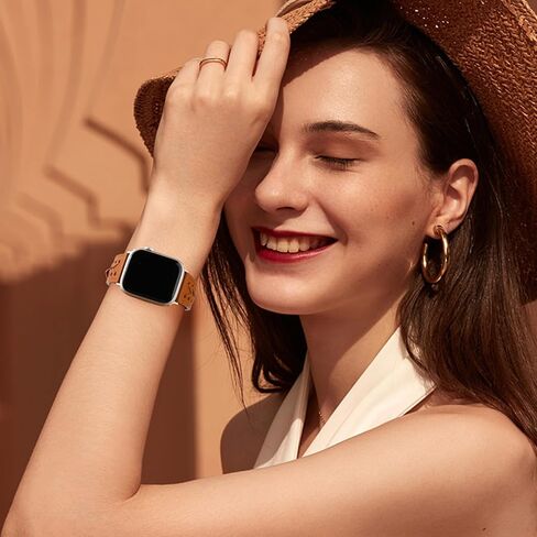 Compatible for Apple Watch Bands Leather 42mm (Series 10) 41mm 40mm 38mm Women, Dressy Breathable Hollow-out Braided Leather Pattern Replacement Strap for iWatch Series 10 9 8 7 6 5 4 3 2 1 SE in Kuwait