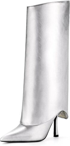 IDIFU المرأة أحذية عالية في الركبة أضعاف فوق خنجر الكعب العالي وأشار اصبع القدم أحذية طويلة الخريف مريحة لطيف أزياء أنيقة مثير أحذية عصرية حزب الرقص نادي أحذية طويلة الجانب سستة الأحذية للنساء in Kuwait