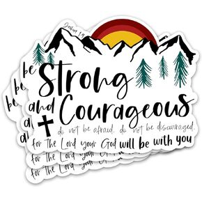 3PCs Strong and Courageous Joshua 1:9 Bible Verse Quotes Sticker, Christian Faith Jesus Worship Stickers God Religious Scripture Waterproof Vinyl Decals for Laptop Water Bottle Journal (3 Inches)