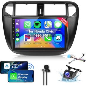 8Core 4+64G for Honda Civic 1996 1997 1998 1999 2000 2001 Wireless Carplay Android Auto,9" 1280*720P IPS Touch Screen Radio, Android Car Stereo/GPS/WiFi/32EQ DSP/59UI/Bluetooth 5.0/SWC/Backup Camera