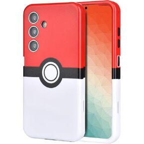 Case for Galaxy A15 5G - Anime Cartoon Kawaii Red&White Ball Pattern Hard PC and Inner Silicone Hybrid Dual Armor Defender Case for Samsung Galaxy A15 5G (Red/White Ball)