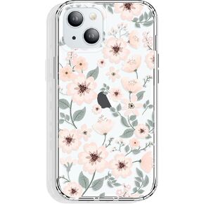 for iPhone 15 Case Clear 6.1 Inch with Pattern Design, Protective Slim TPU Cover + Shockproof Bumper for Women and Girls (Tiny Flowers/Blue)