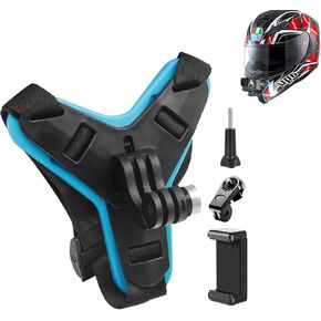 1 Pcs Motorcycle Helmet Chin Strap Mount, Helmet Mount Chin Strap Clamp, Chin Strap Mount, Helmet Chin Mount for GoPro Hero 12 11 10 9 8 7(Blue/Black)