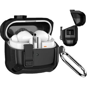 Armor Case for AirPods 4th Generation with Secure Lock & Keychain, Military Hard Wireless Charging Cases Cover for AirPod 4 2024 DHF Black