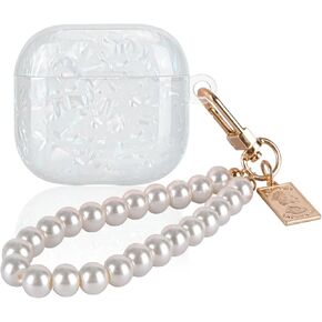 CameCosy for AirPods 4th Generation Case Glitter Diamond with Pretty Pearl Wrist Chain,Clear Sparkle Bling Design for Women Soft TPU Shockproof Protective Cover for Airpods 4
