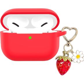 for Airpods Pro 2nd Generation Case Cover with Cute Strawberry Charm Keychain,Airpod Pro 2 Case Kawaii Heart Flower Daisy Key Chains for Apple Airpods Pro Gen 2 Charging Case Cover Sky Blue
