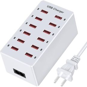 USB Charger 12-Ports USB Charging Station for Multiple Devices USB Wall Charger Power Hub Strip Smart Plug Charging Dock Block for iPhone Xs/XR,iPad,iPod,Galaxy S9/S8,Laptops and Smart Phones 60W in Saudi Arabia