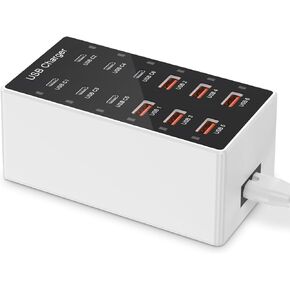 USB Charger 12-Ports USB Charging Station for Multiple Devices USB Wall Charger Power Hub Strip Smart Plug Charging Dock Block for iPhone Xs/XR,iPad,iPod,Galaxy S9/S8,Laptops and Smart Phones 60W