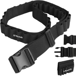 Cavebear Shotgun Shell Bandolier Holder for 12 to 20 Gauge Ammo, Adjustable 62.9" with 50 Rounds Shotgun Shell Ammunition Belt，Bonus 8 Rounds for 12 to 20 Gauge Bullet Buttstock Shotgun Shell Holder