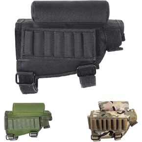 Adjustable Rifle Tactical Buttstock Cheek Rest Pad Ammo Pouch with 7 Shells Holder Hunting Shooting
