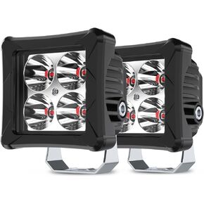 4WDKING Amber 3 Inch LED Pods Cube Lights 2PCS 40W LED Off Road Work Driving Ditch Light Truck Fog Lamp Tail Light IP69K Waterproof for Truck Jeep Cars Wrangler ATV UTV Boat